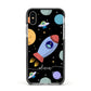 Fun Space Scene Artwork with Name Apple iPhone Xs Impact Case Black Edge on Silver Phone