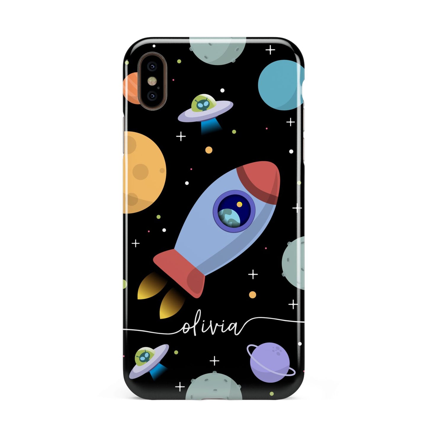 Fun Space Scene Artwork with Name Apple iPhone Xs Max 3D Tough Case