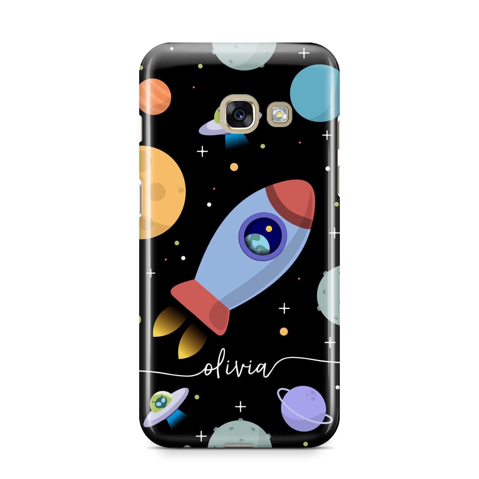 Fun Space Scene Artwork with Name Samsung Galaxy A3 2017 Case on gold phone