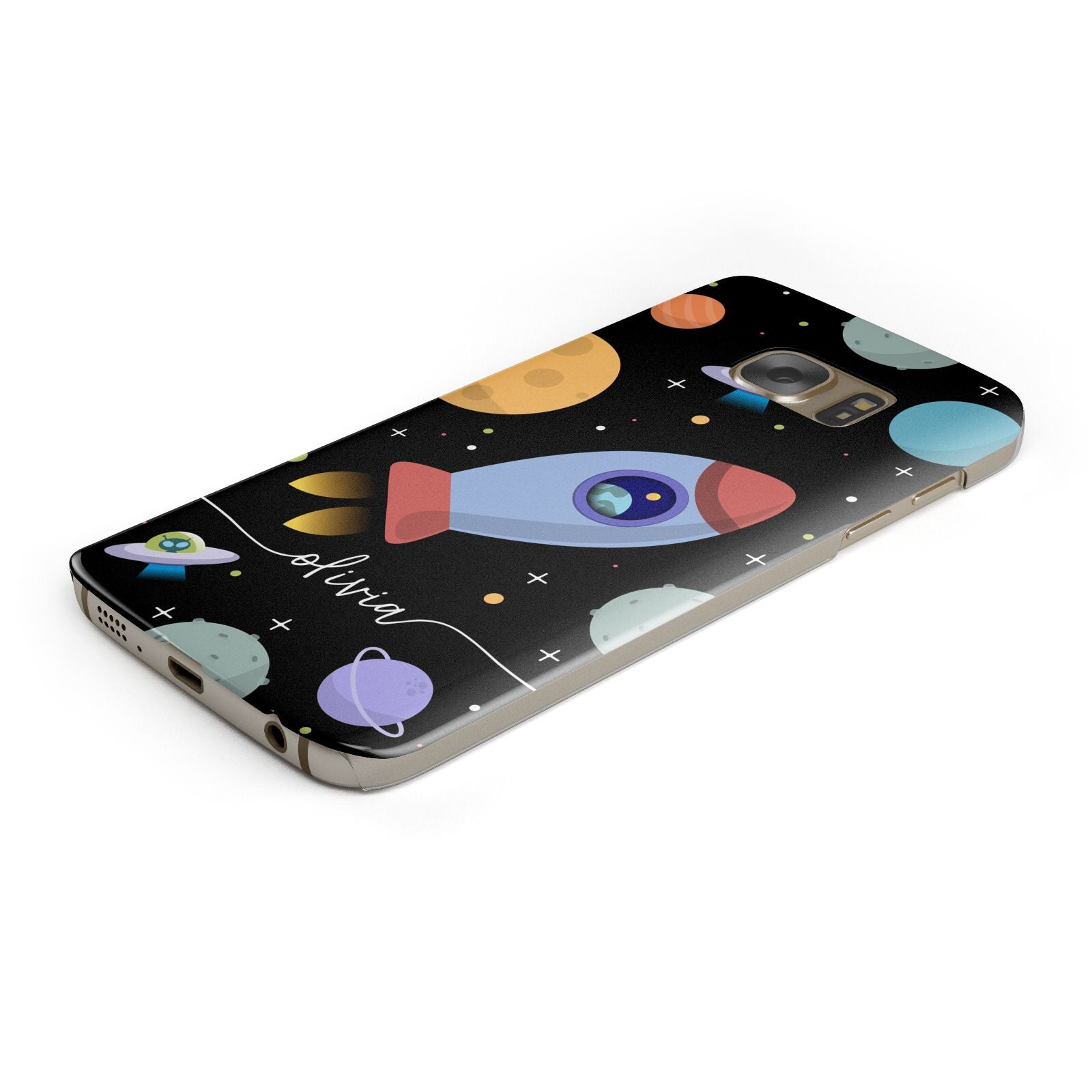 Fun Space Scene Artwork with Name Samsung Galaxy Case Bottom Cutout