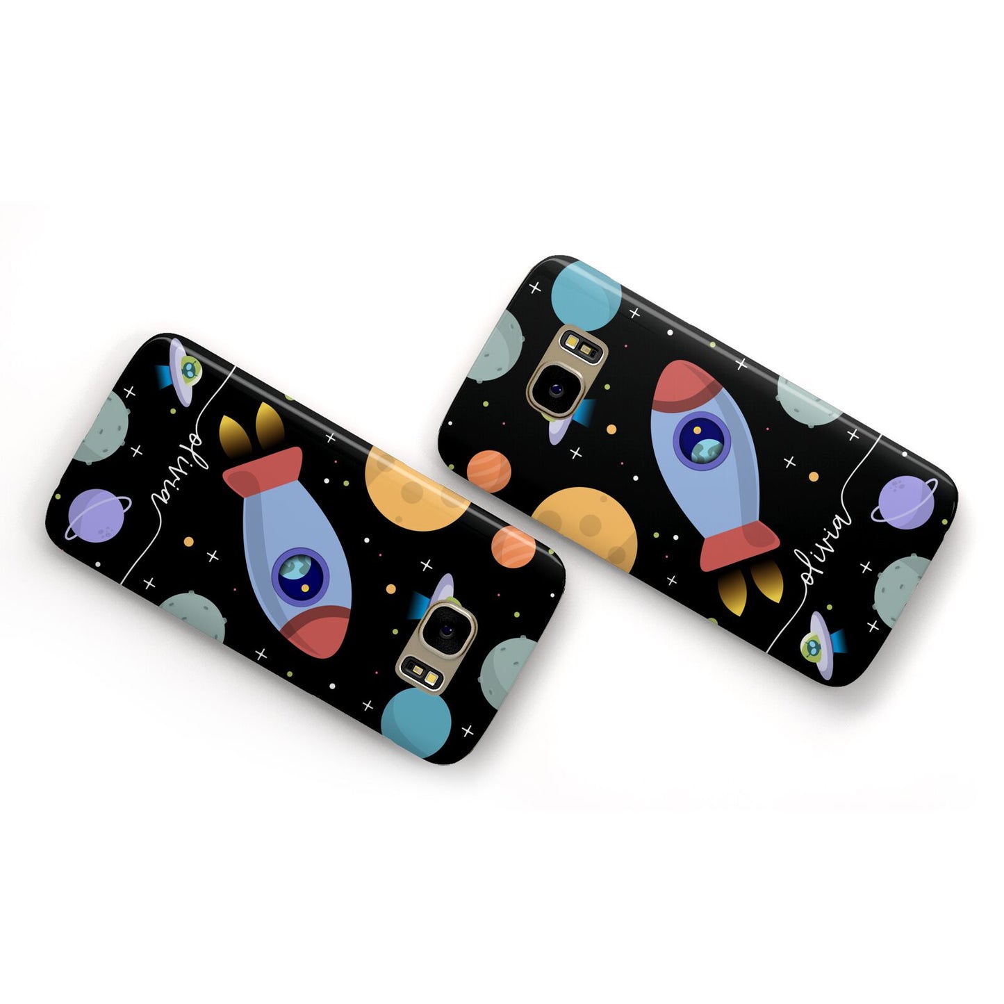 Fun Space Scene Artwork with Name Samsung Galaxy Case Flat Overview