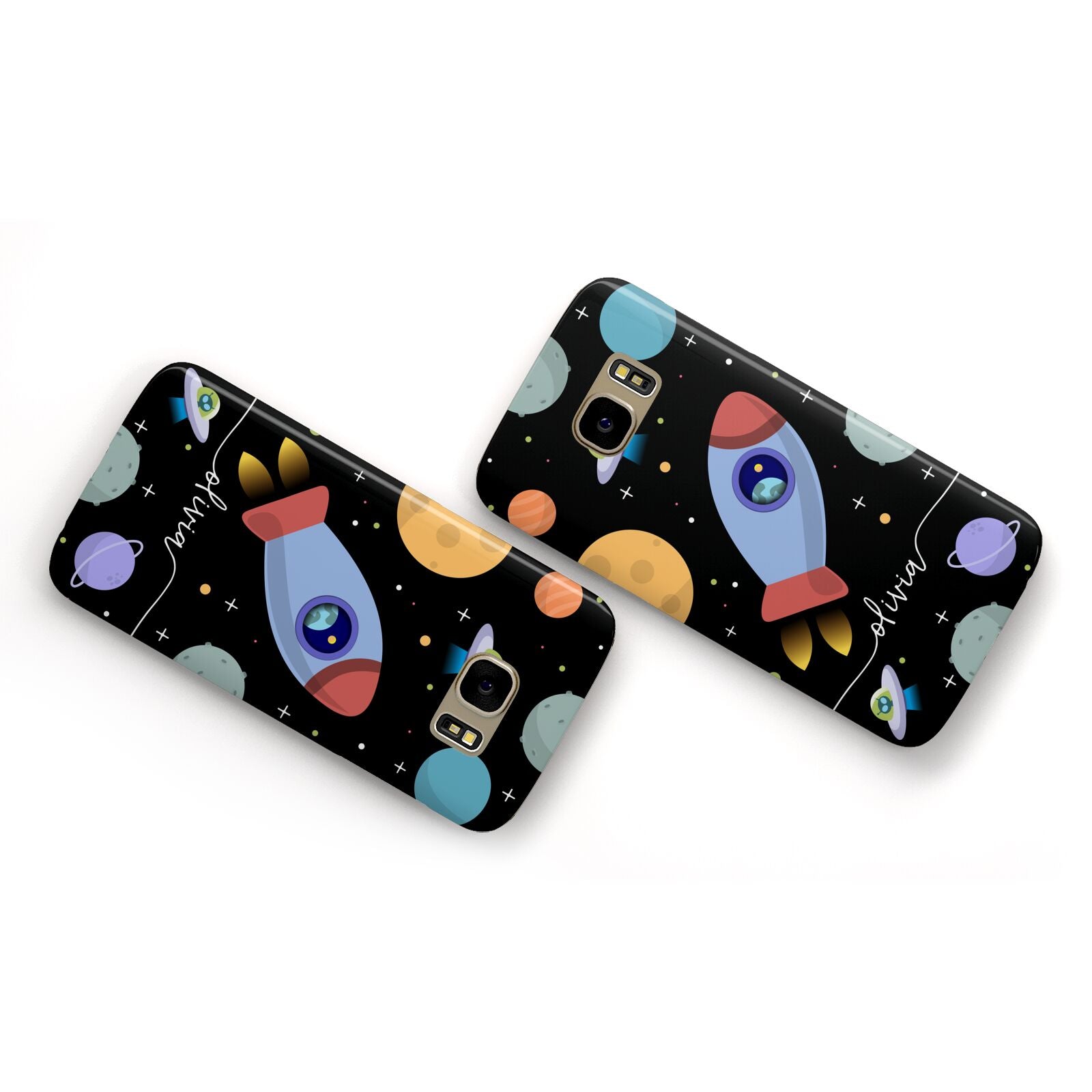 Fun Space Scene Artwork with Name Samsung Galaxy Case Flat Overview