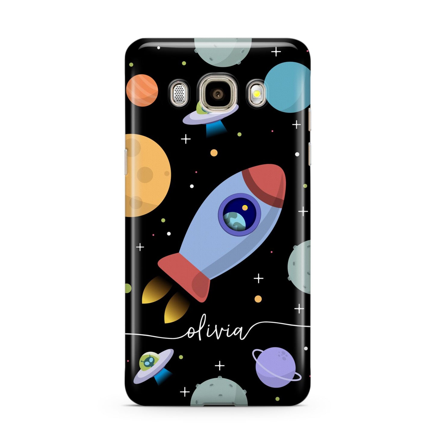 Fun Space Scene Artwork with Name Samsung Galaxy J7 2016 Case on gold phone