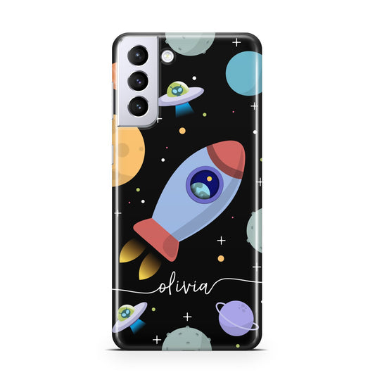 Fun Space Scene Artwork with Name Samsung S21 Plus Phone Case