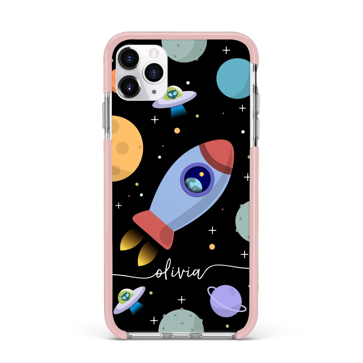 Fun Space Scene Artwork with Name iPhone 11 Pro Max Impact Pink Edge Case