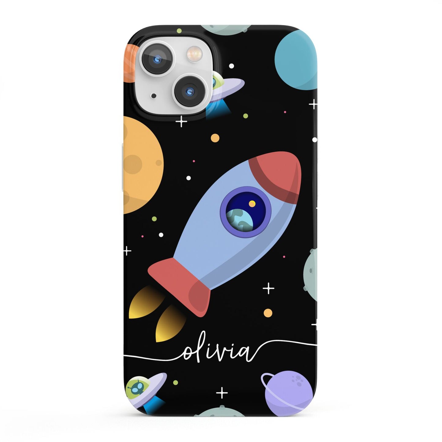 Fun Space Scene Artwork with Name iPhone 13 Full Wrap 3D Snap Case