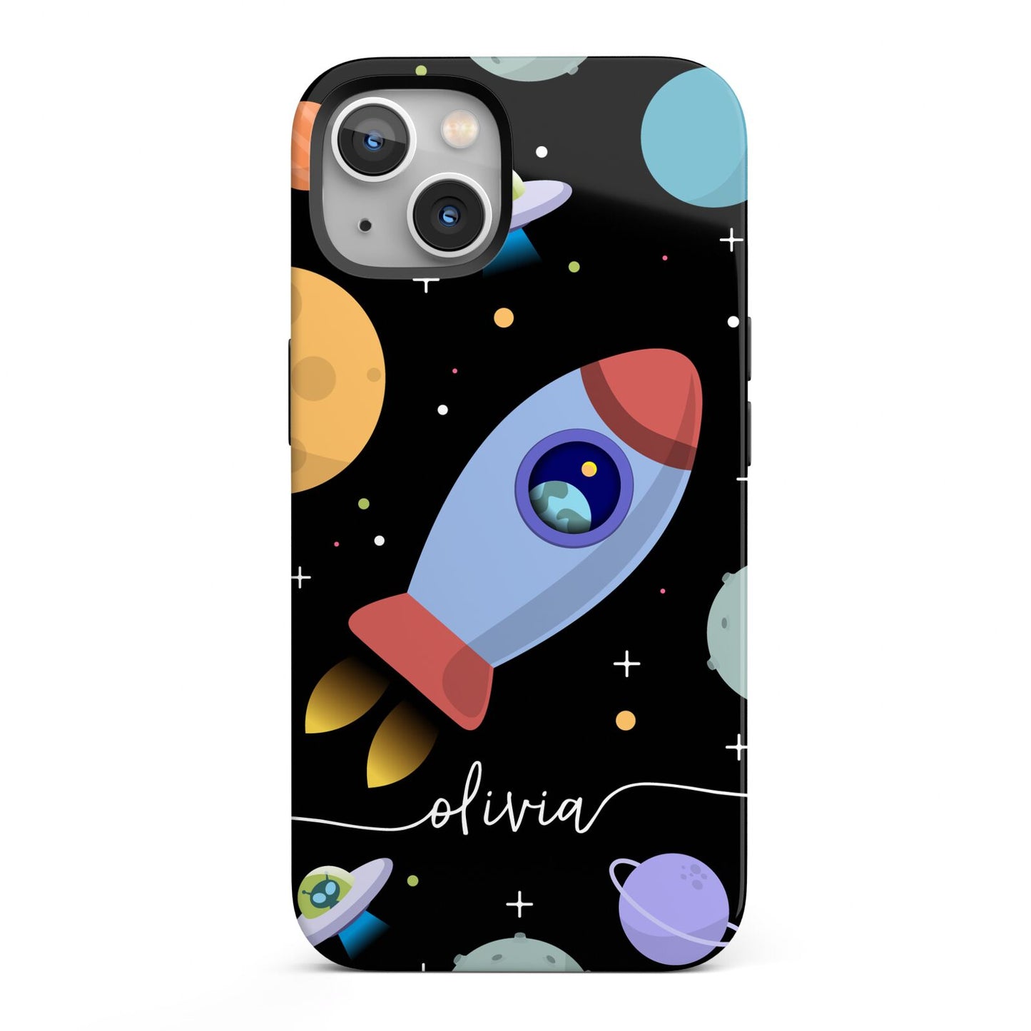 Fun Space Scene Artwork with Name iPhone 13 Full Wrap 3D Tough Case