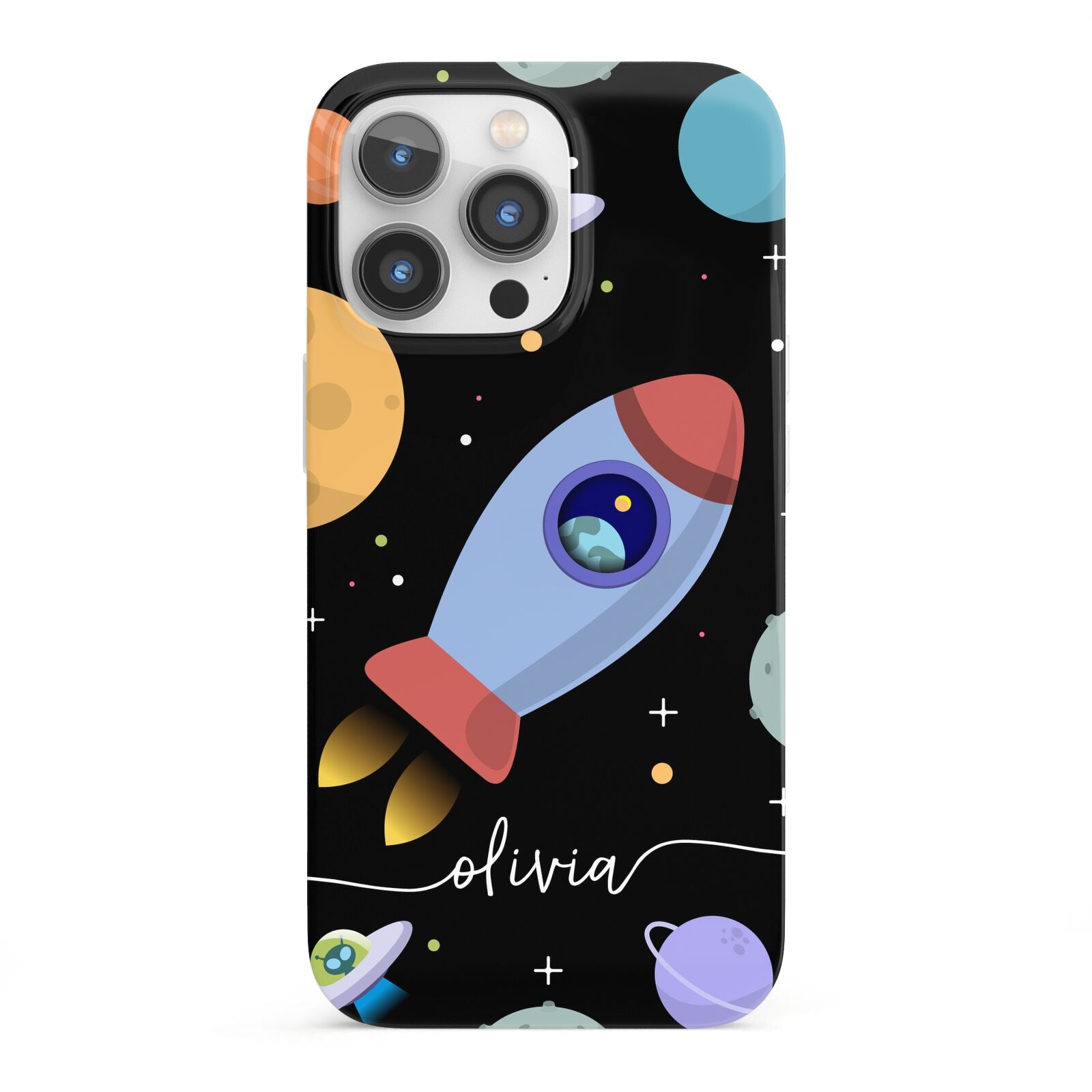 Fun Space Scene Artwork with Name iPhone 13 Pro Full Wrap 3D Snap Case