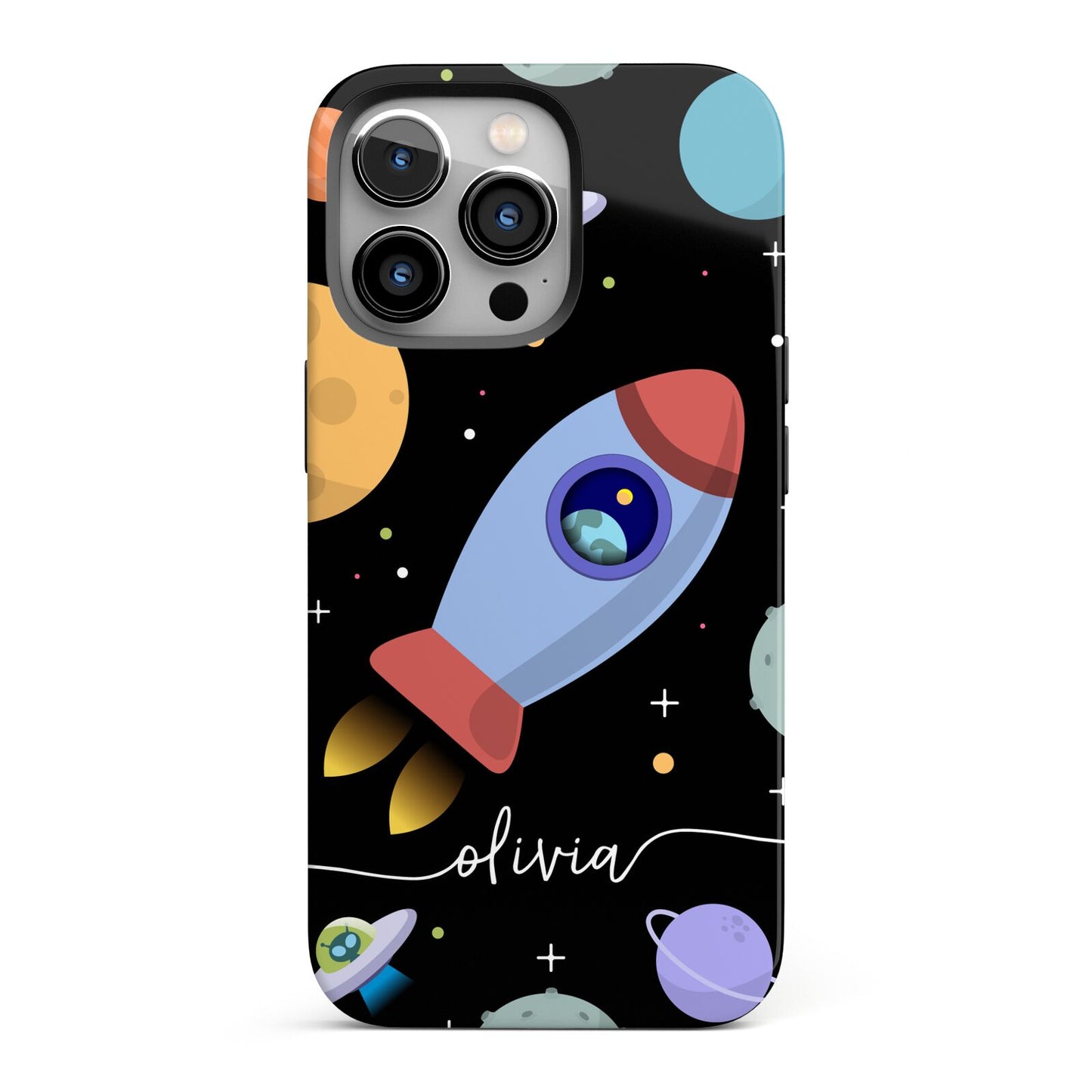 Fun Space Scene Artwork with Name iPhone 13 Pro Full Wrap 3D Tough Case