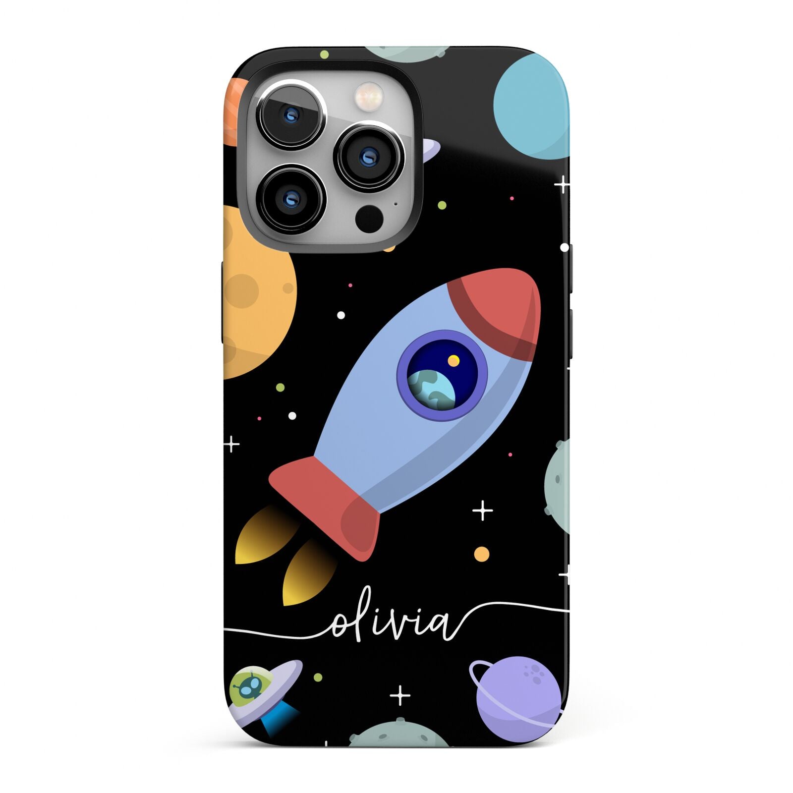 Fun Space Scene Artwork with Name iPhone 13 Pro Full Wrap 3D Tough Case