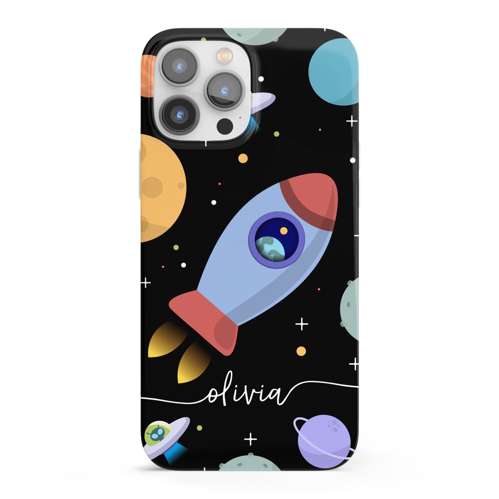 Fun Space Scene Artwork with Name iPhone 13 Pro Max Full Wrap 3D Snap Case