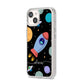 Fun Space Scene Artwork with Name iPhone 14 Clear Tough Case Starlight Angled Image