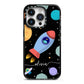Fun Space Scene Artwork with Name iPhone 14 Pro Black Impact Case on Silver phone