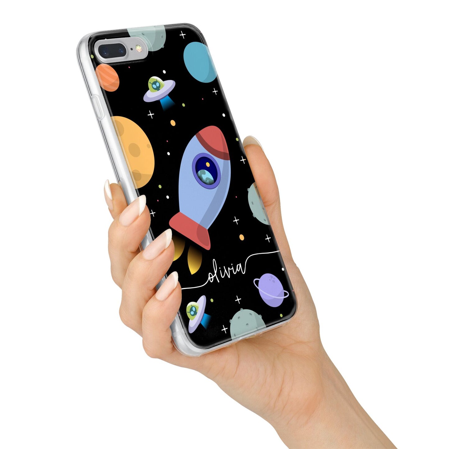 Fun Space Scene Artwork with Name iPhone 7 Plus Bumper Case on Silver iPhone Alternative Image