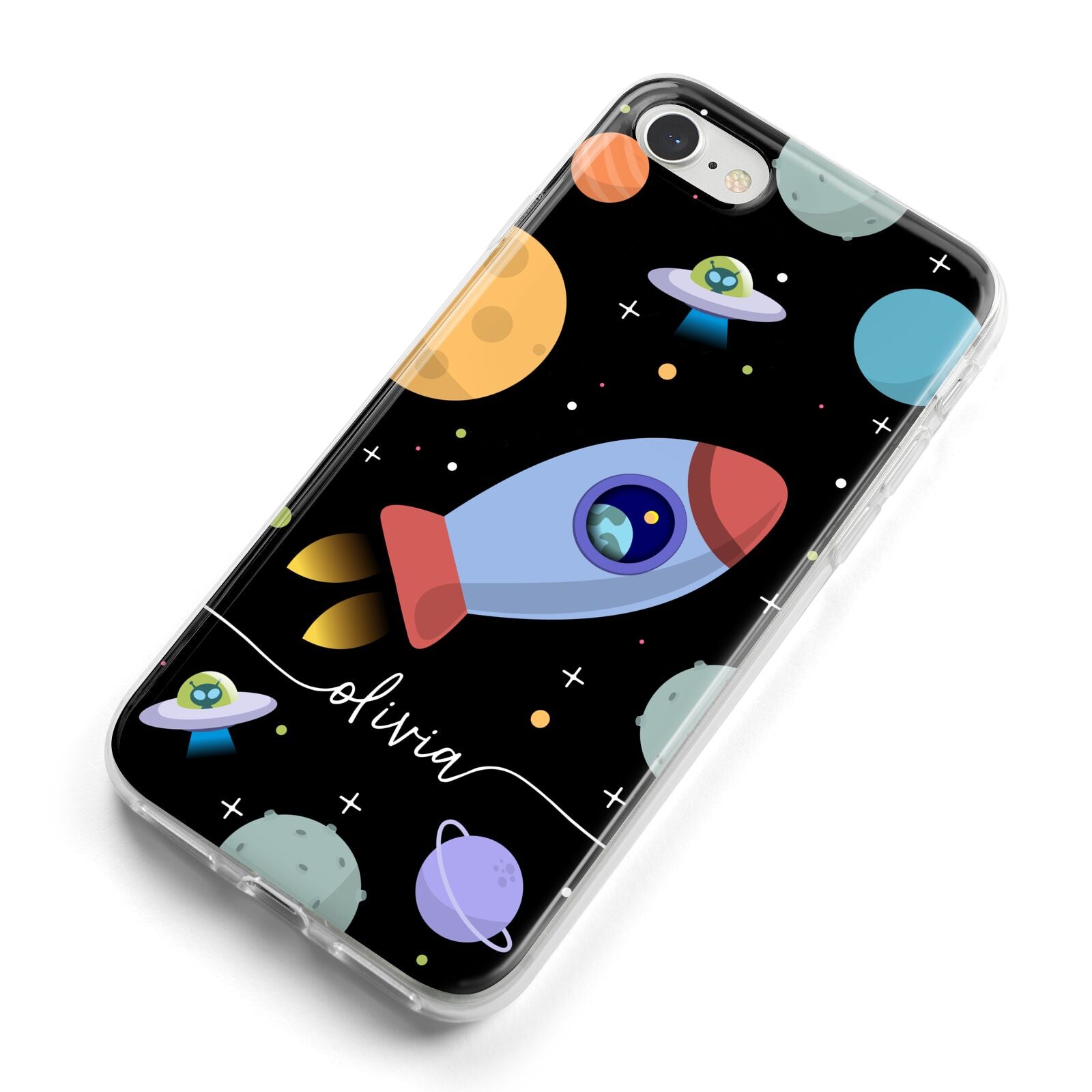 Fun Space Scene Artwork with Name iPhone 8 Bumper Case on Silver iPhone Alternative Image