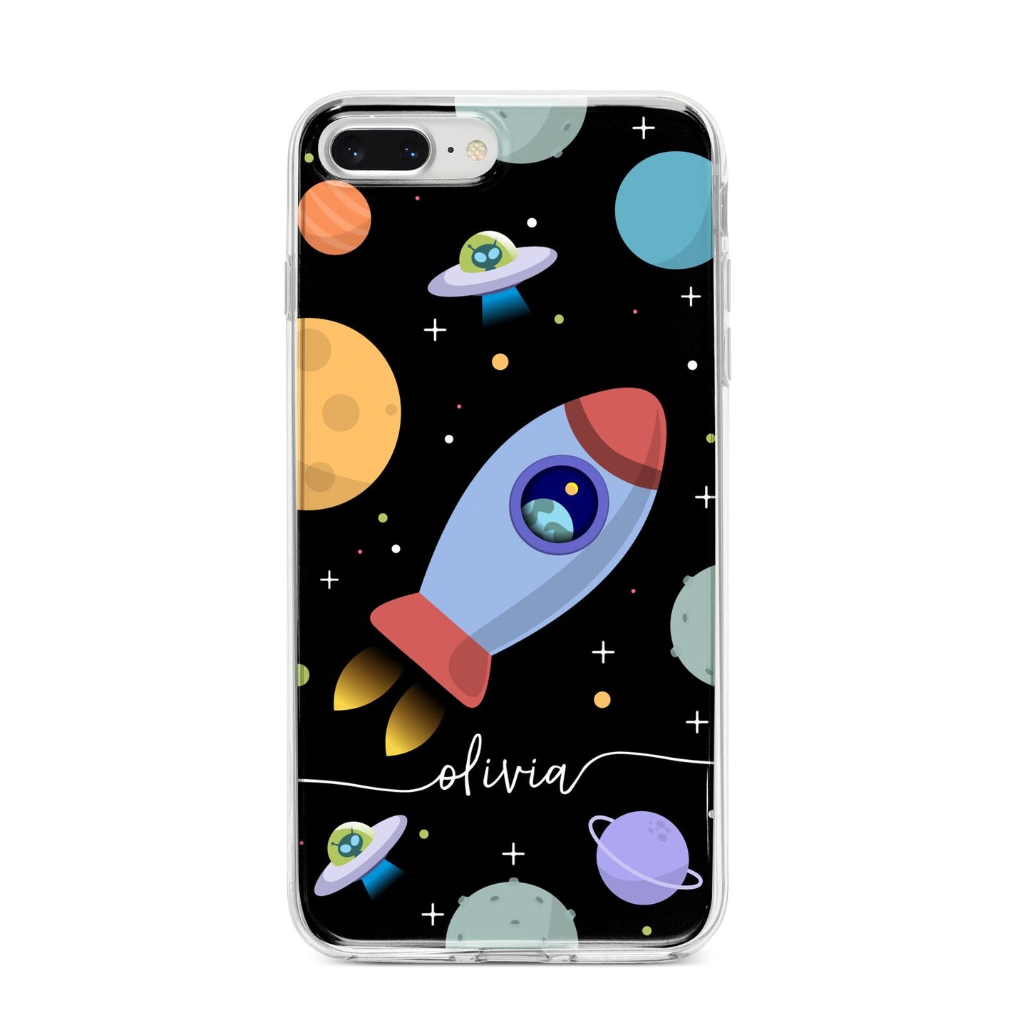 Fun Space Scene Artwork with Name iPhone 8 Plus Bumper Case on Silver iPhone