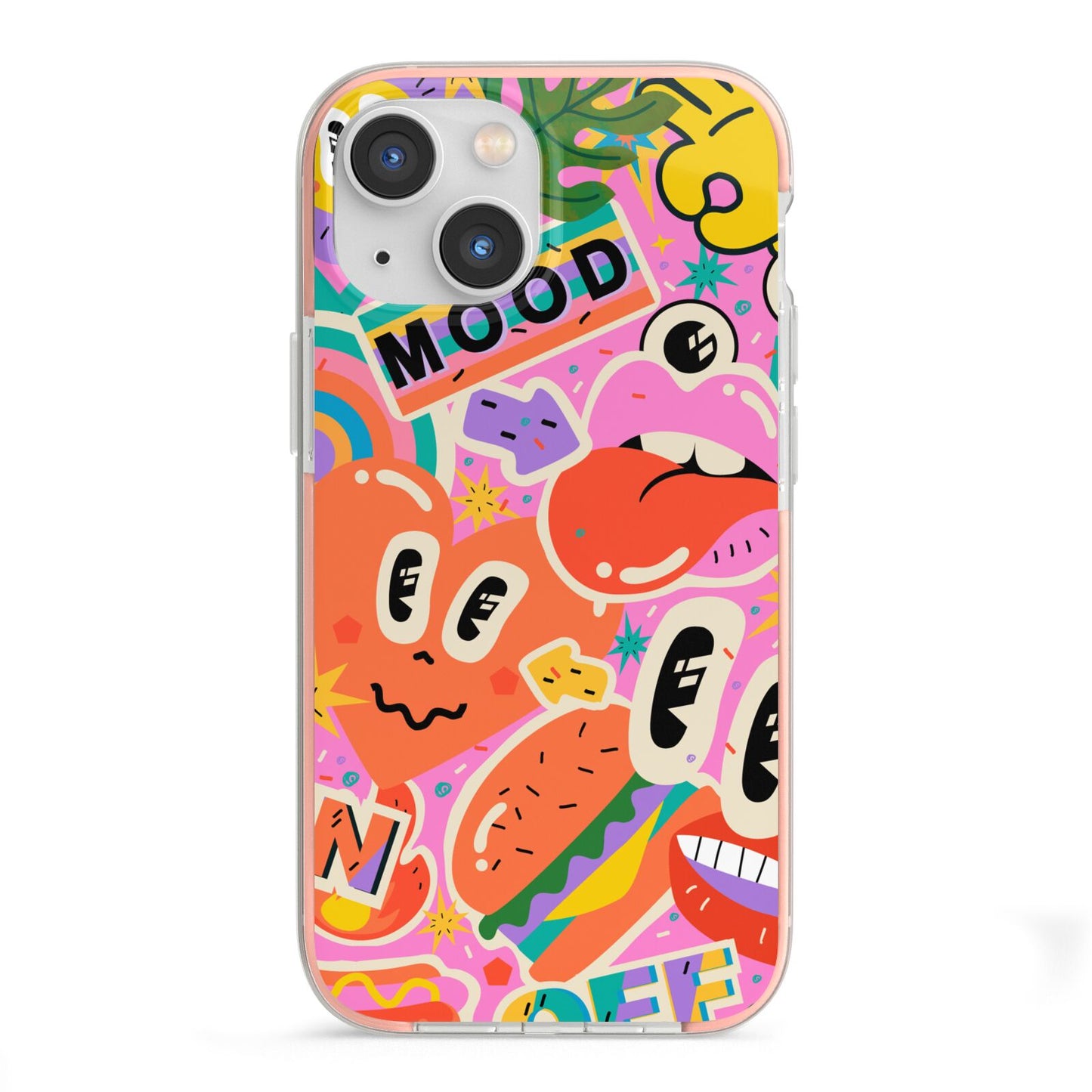 Fun Sticker iPhone 13 Mini TPU Impact Case with Pink Edges