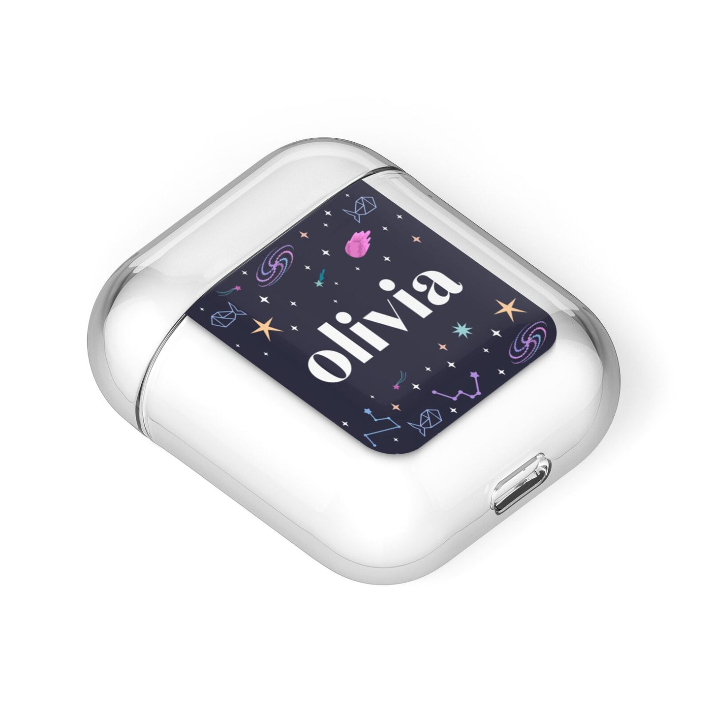Funky Starry Night Personalised Name AirPods Case Laid Flat