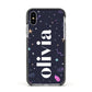 Funky Starry Night Personalised Name Apple iPhone Xs Impact Case Black Edge on Silver Phone