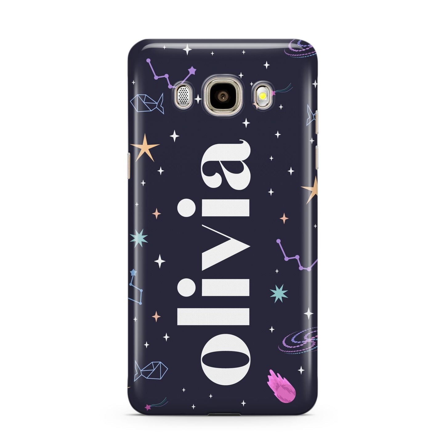 Funky Starry Night Personalised Name Samsung Galaxy J7 2016 Case on gold phone