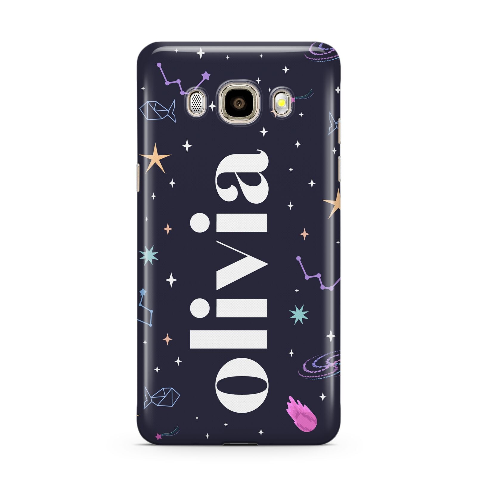 Funky Starry Night Personalised Name Samsung Galaxy J7 2016 Case on gold phone