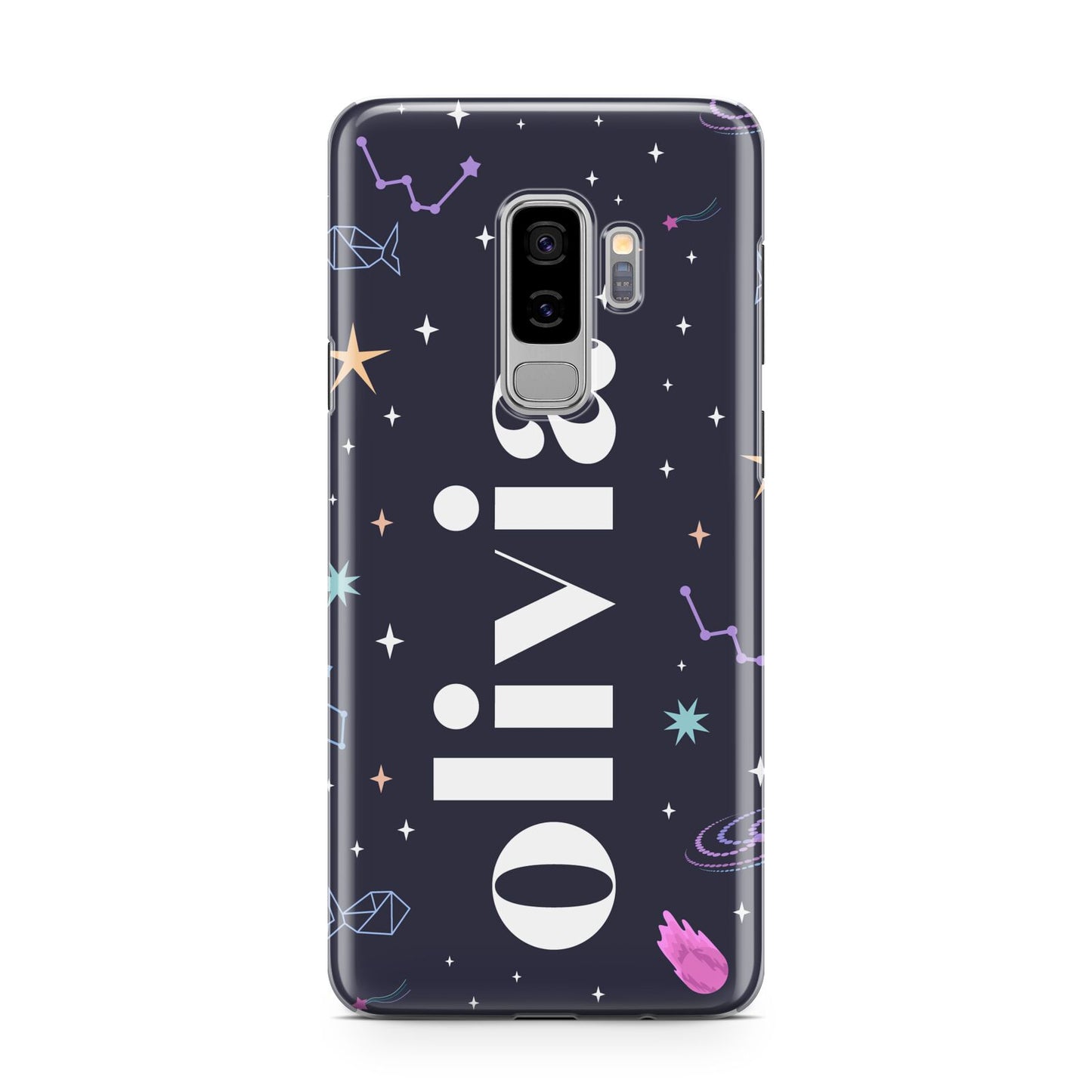 Funky Starry Night Personalised Name Samsung Galaxy S9 Plus Case on Silver phone