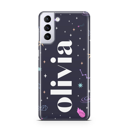 Funky Starry Night Personalised Name Samsung S21 Plus Phone Case