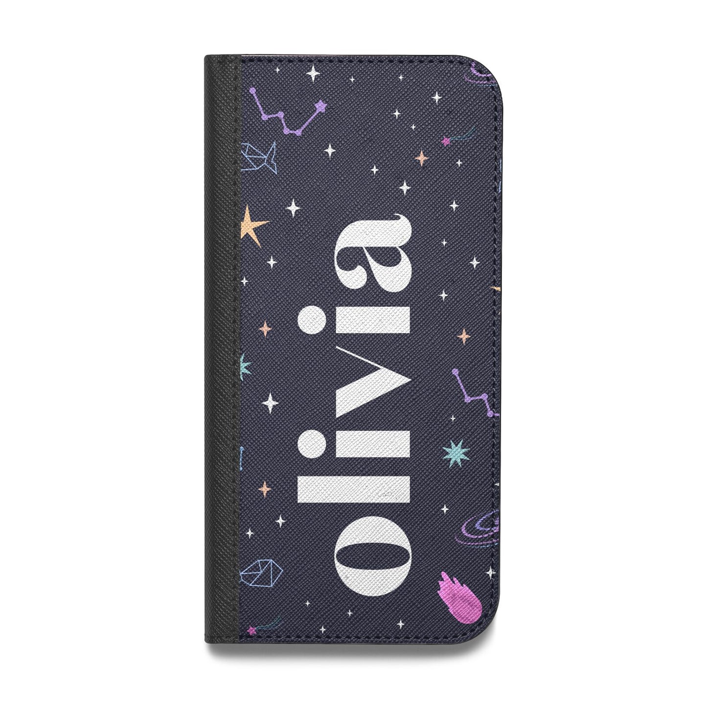 Funky Starry Night Personalised Name Vegan Leather Flip Samsung Case