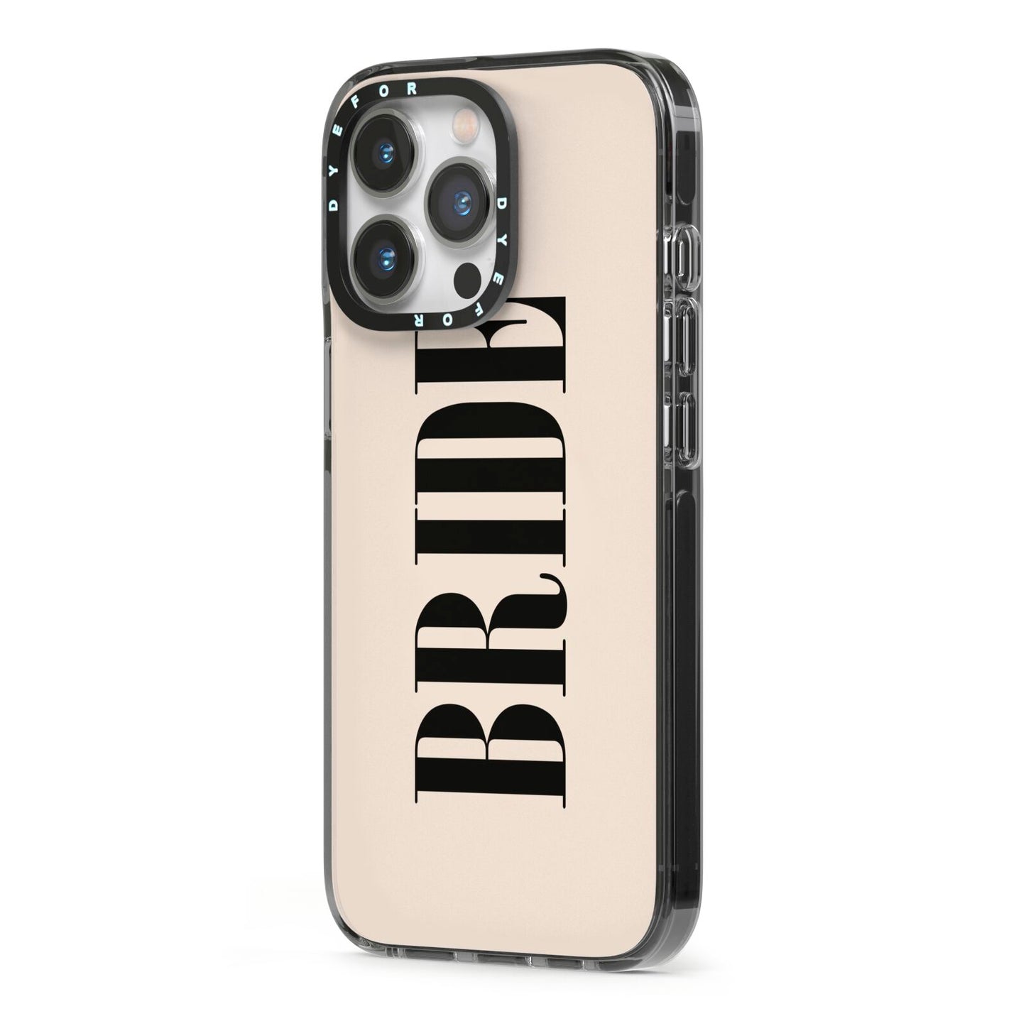 Future Bride iPhone 13 Pro Black Impact Case Side Angle on Silver phone