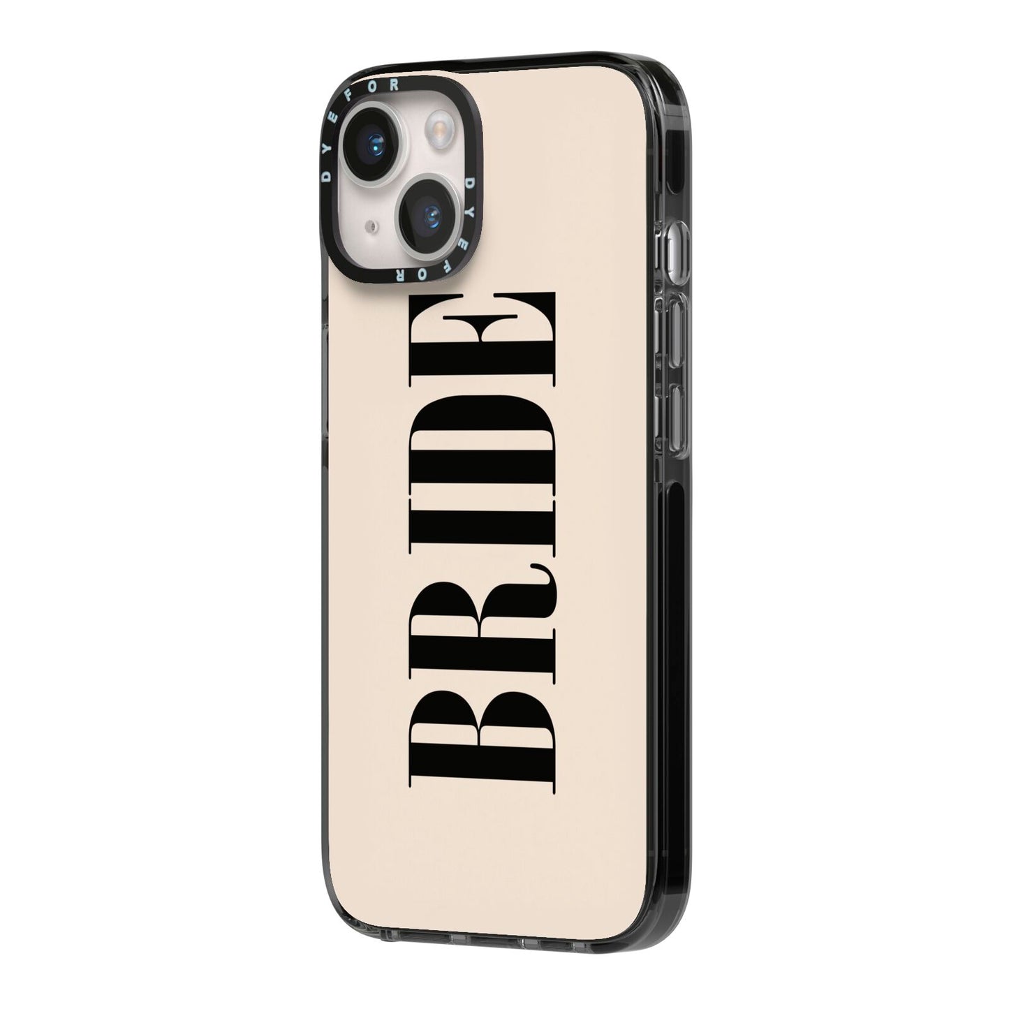 Future Bride iPhone 14 Black Impact Case Side Angle on Silver phone