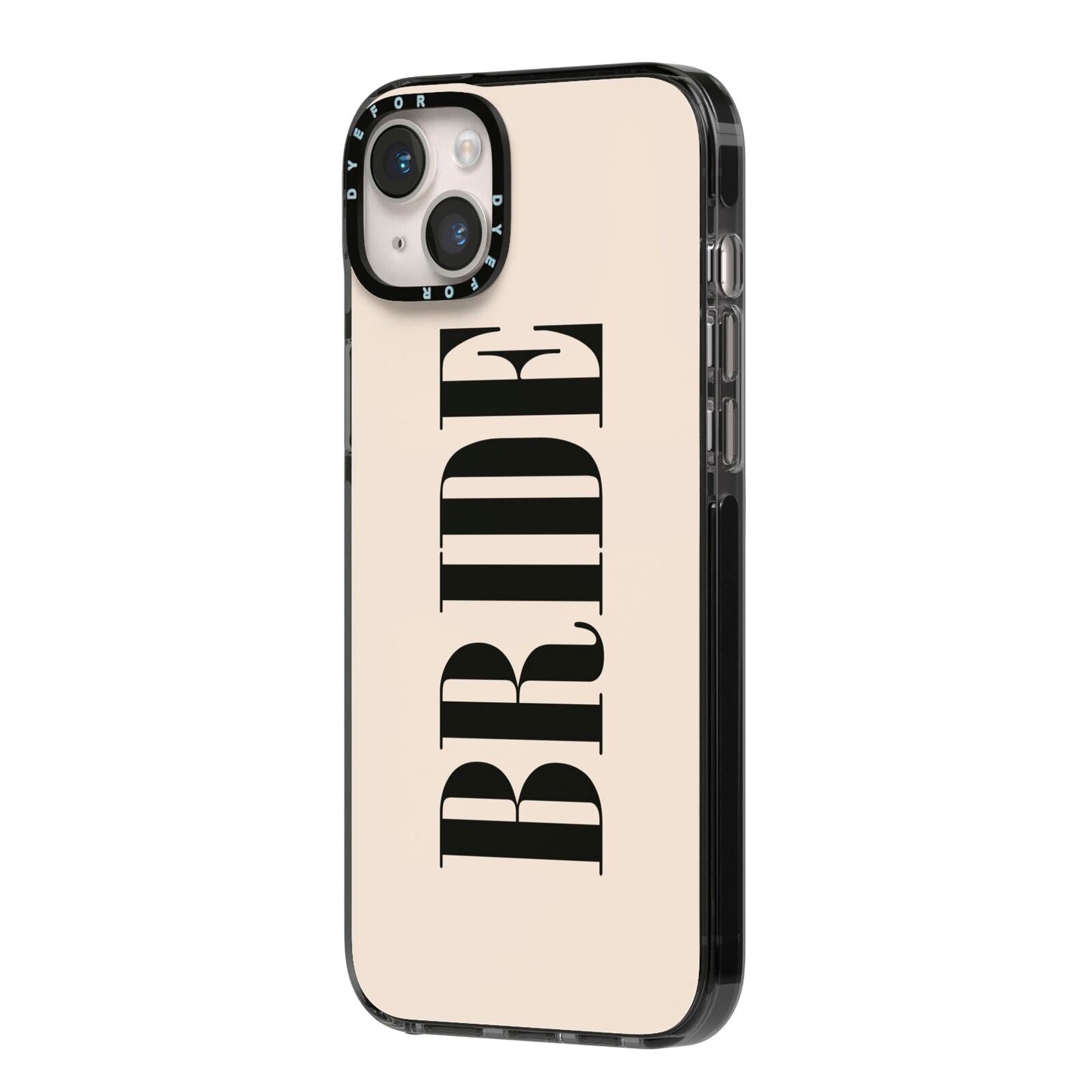 Future Bride iPhone 14 Plus Black Impact Case Side Angle on Silver phone