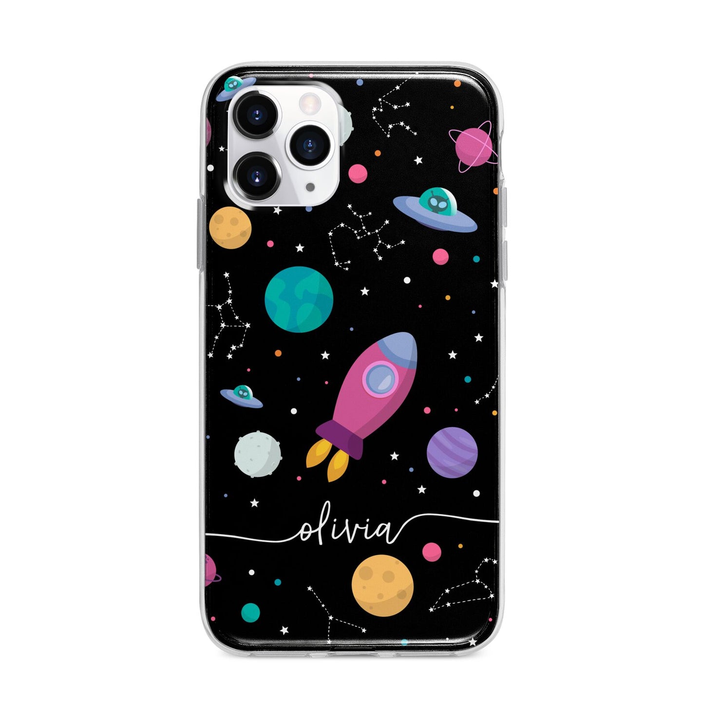 Galaxy Artwork with Name Apple iPhone 11 Pro Max in Silver with Bumper Case