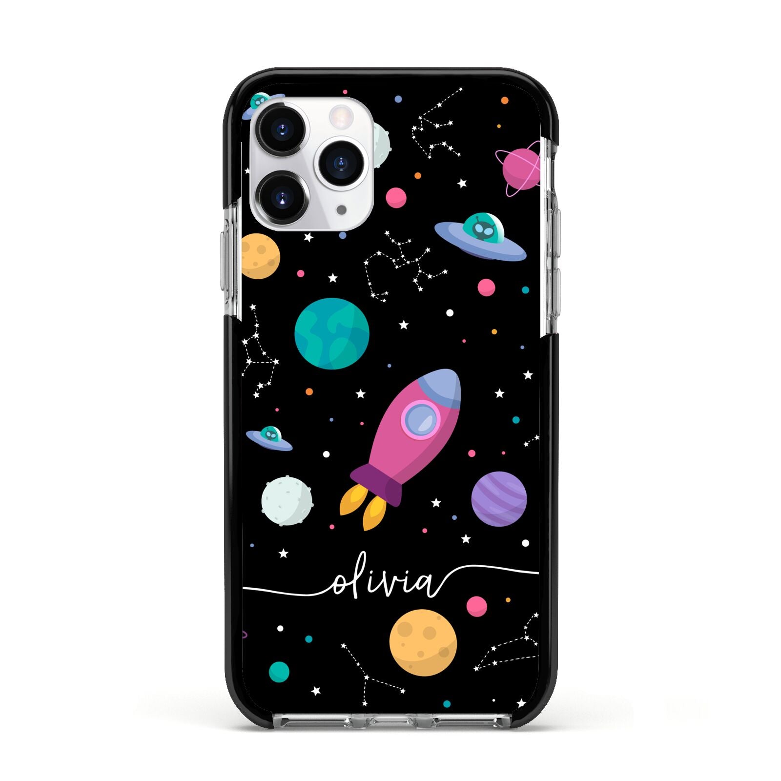 Galaxy Artwork with Name Apple iPhone 11 Pro in Silver with Black Impact Case