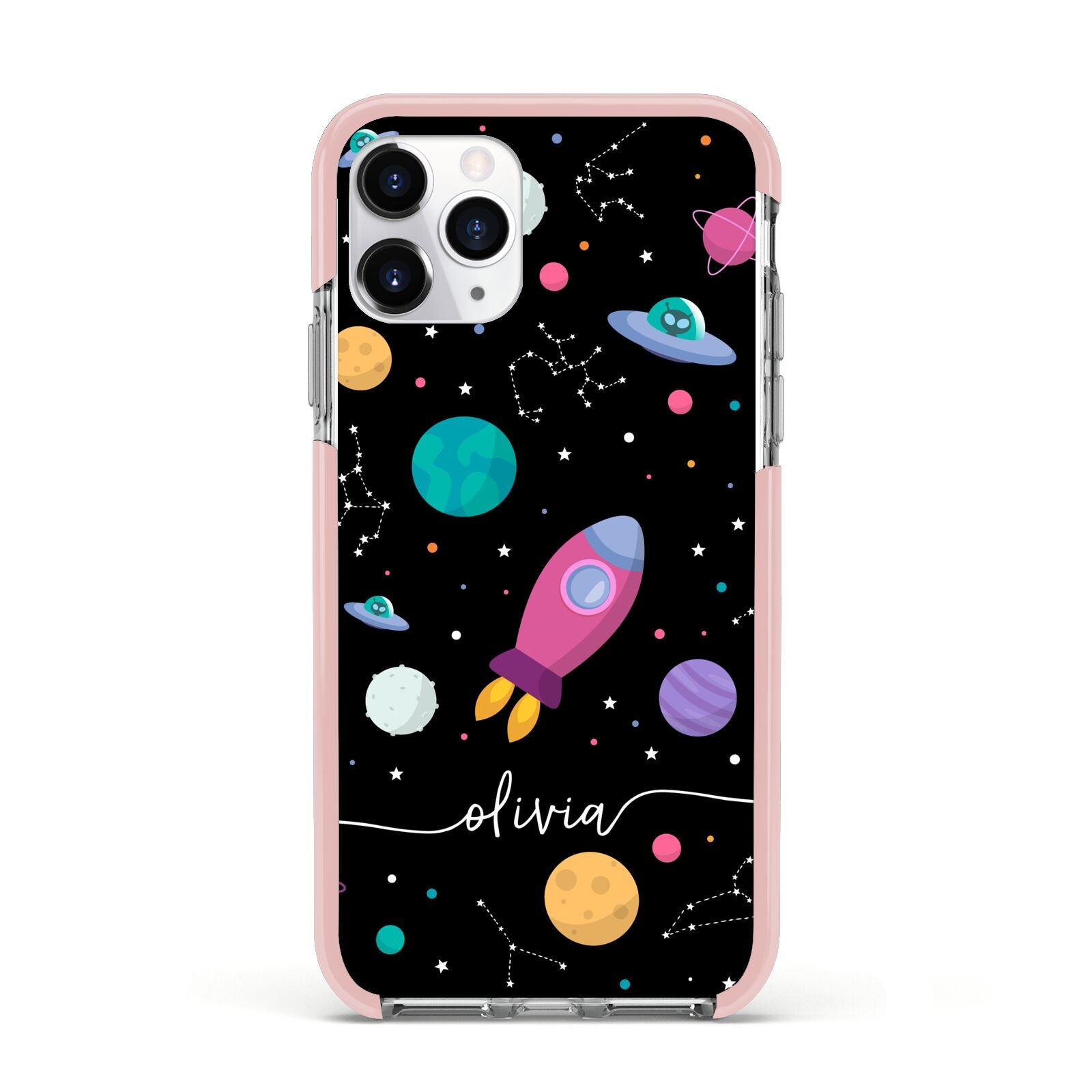 Galaxy Artwork with Name Apple iPhone 11 Pro in Silver with Pink Impact Case