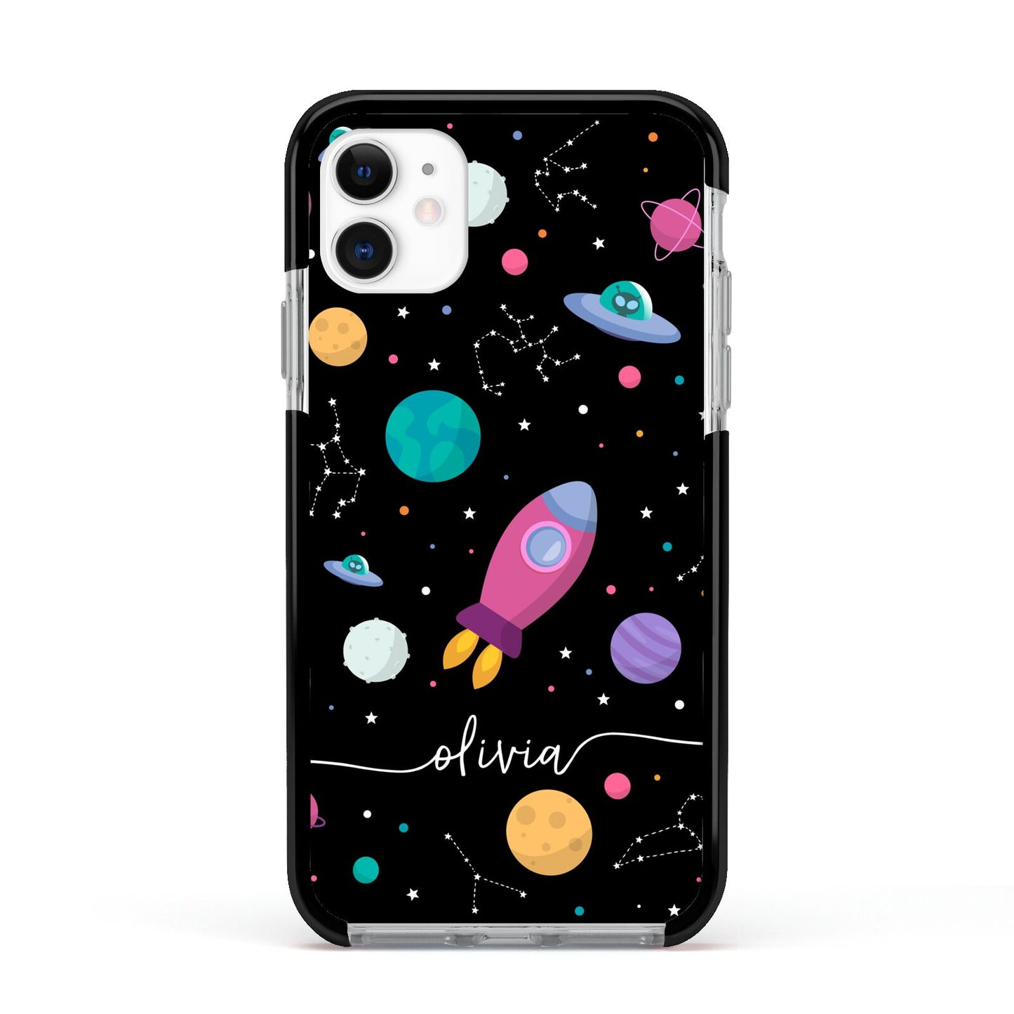 Galaxy Artwork with Name Apple iPhone 11 in White with Black Impact Case