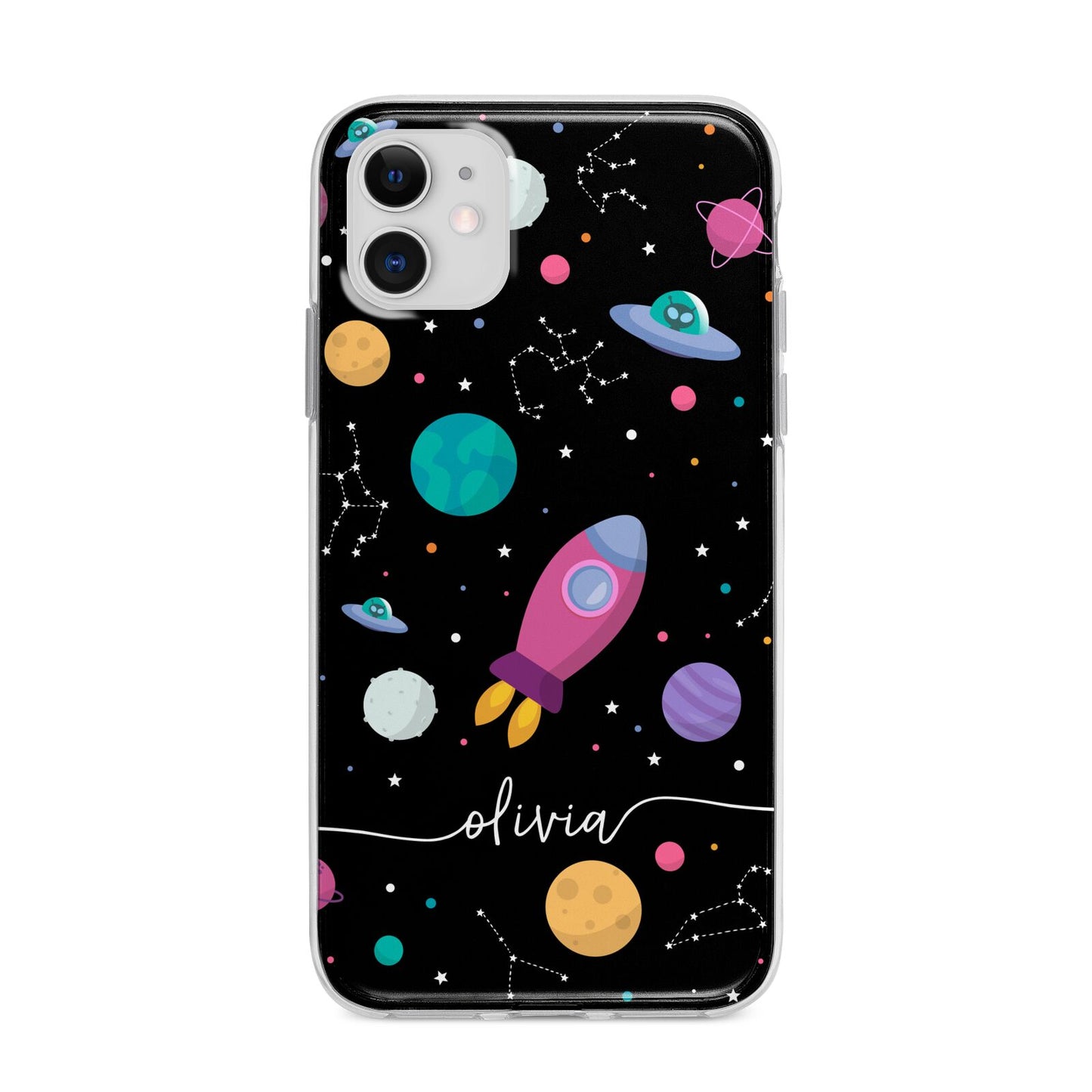 Galaxy Artwork with Name Apple iPhone 11 in White with Bumper Case
