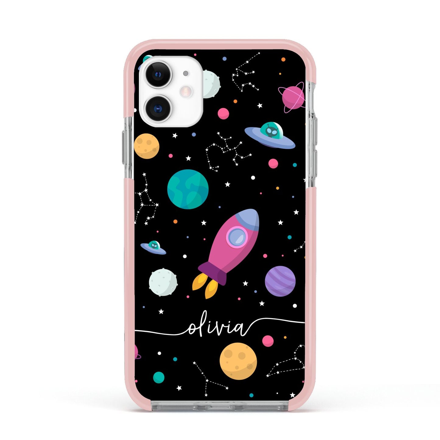 Galaxy Artwork with Name Apple iPhone 11 in White with Pink Impact Case