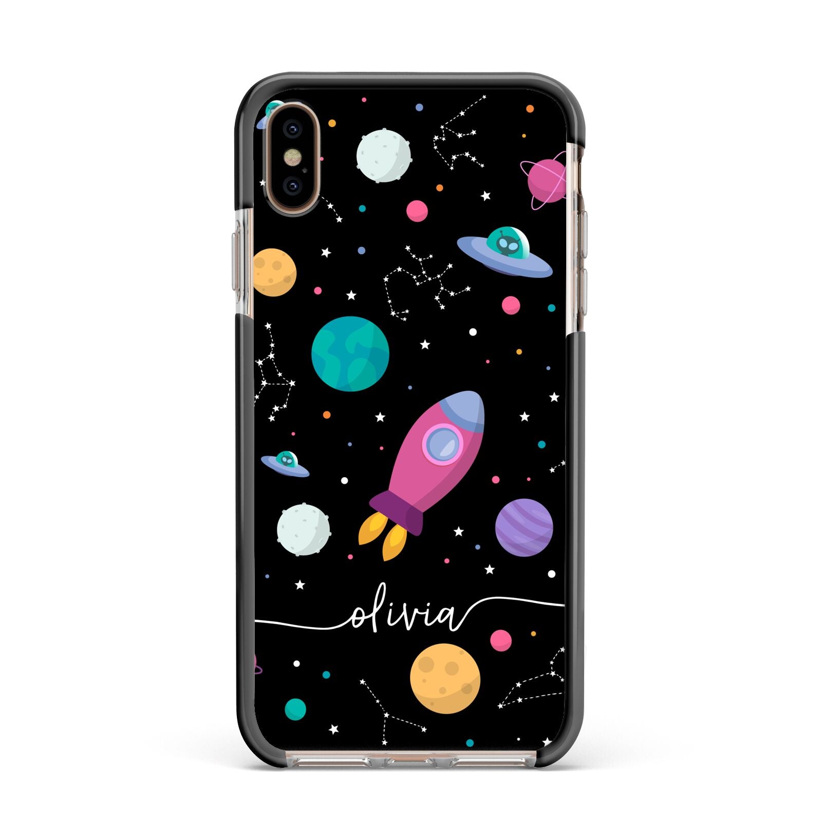 Galaxy Artwork with Name Apple iPhone Xs Max Impact Case Black Edge on Gold Phone