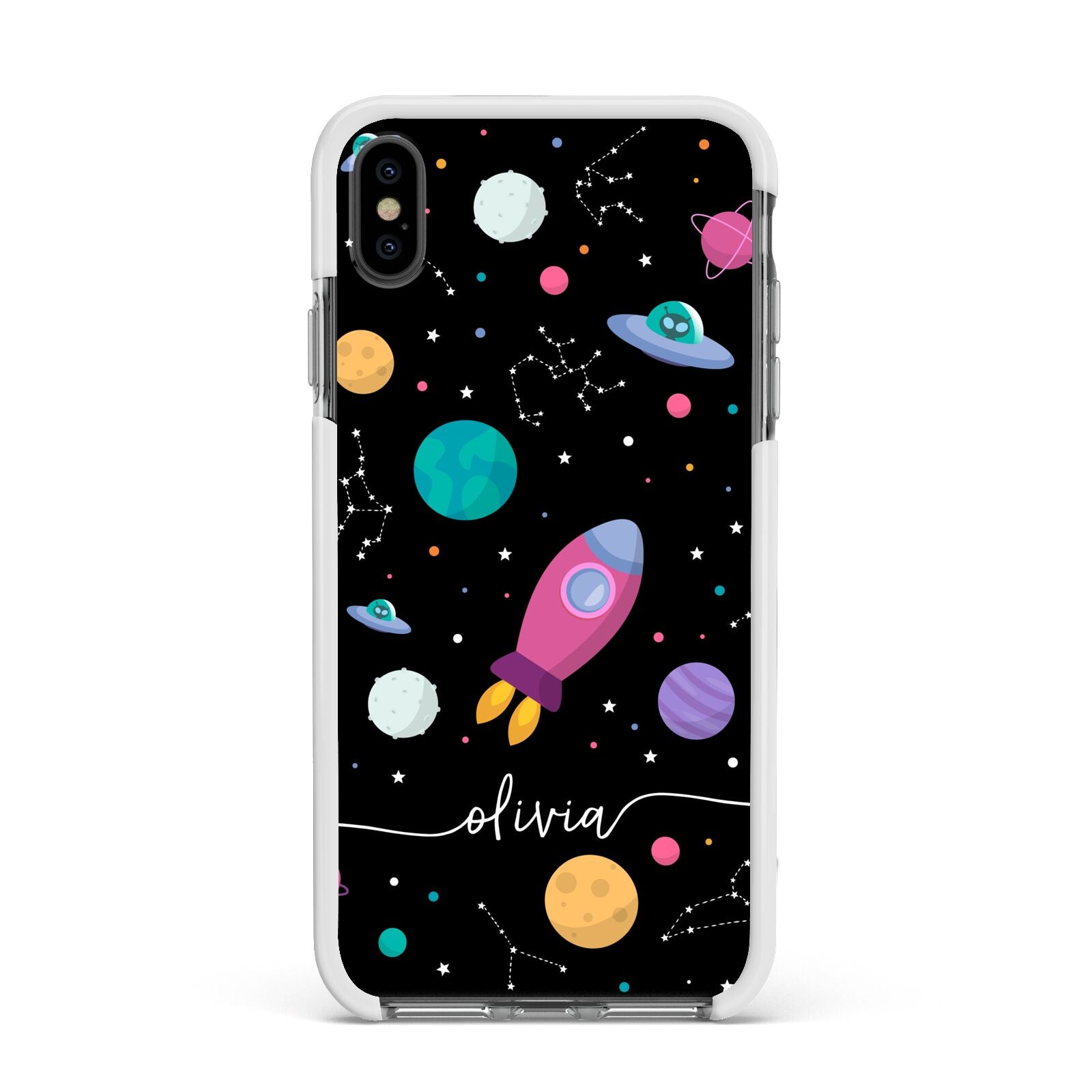 Galaxy Artwork with Name Apple iPhone Xs Max Impact Case White Edge on Black Phone