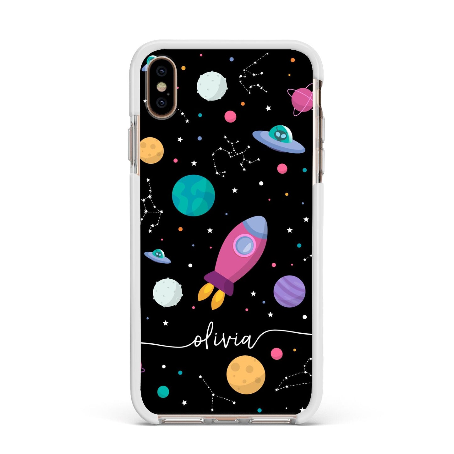 Galaxy Artwork with Name Apple iPhone Xs Max Impact Case White Edge on Gold Phone