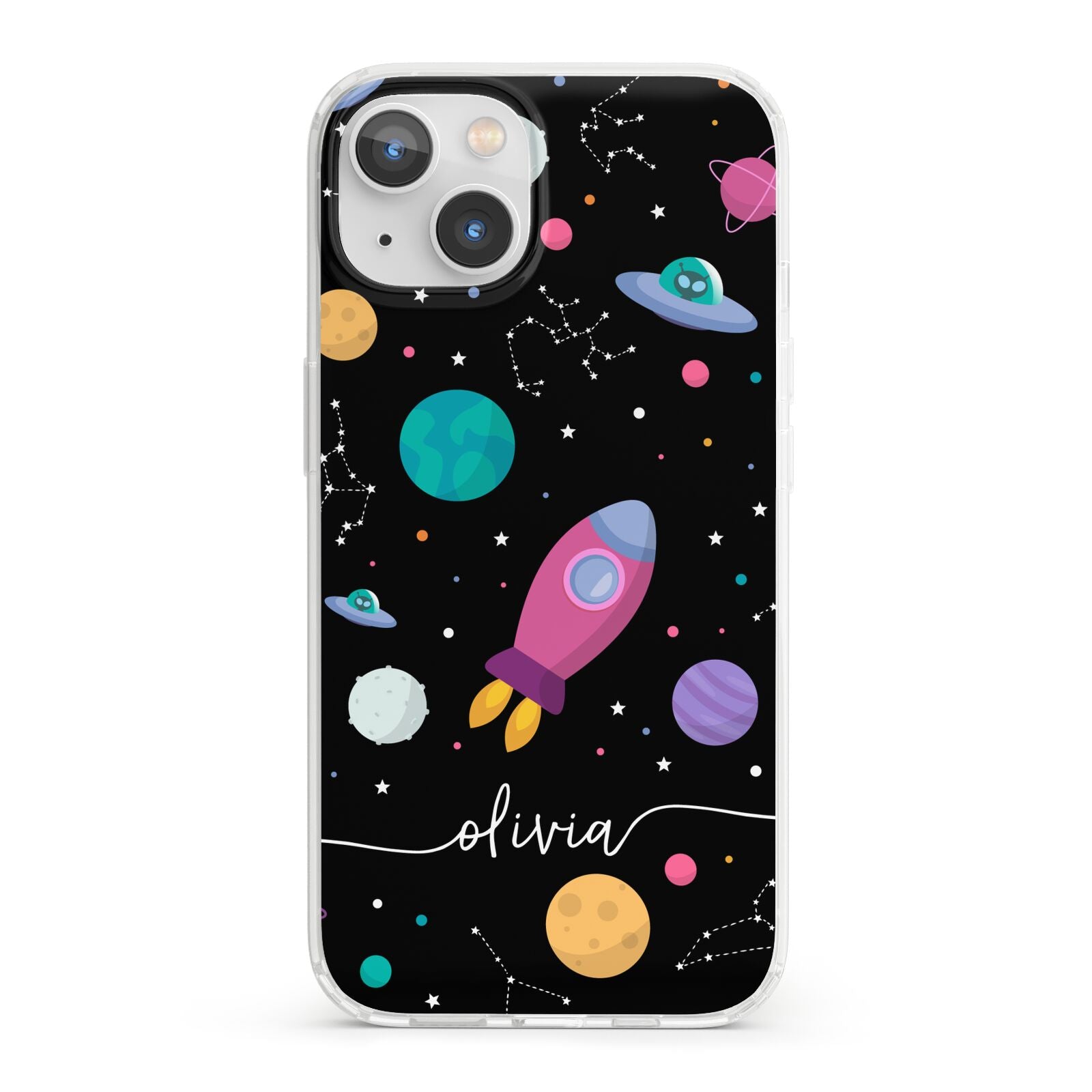 Galaxy Artwork with Name iPhone 13 Clear Bumper Case