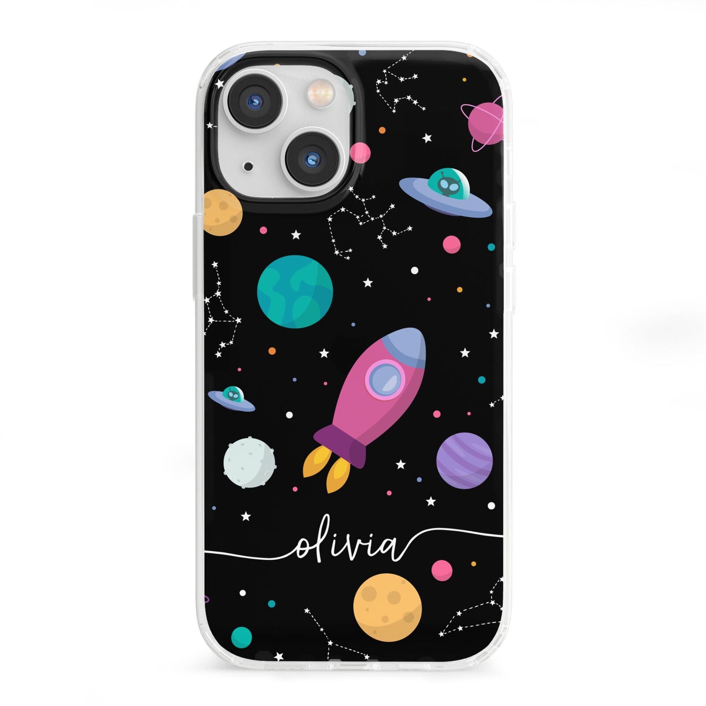 Galaxy Artwork with Name iPhone 13 Mini Clear Bumper Case