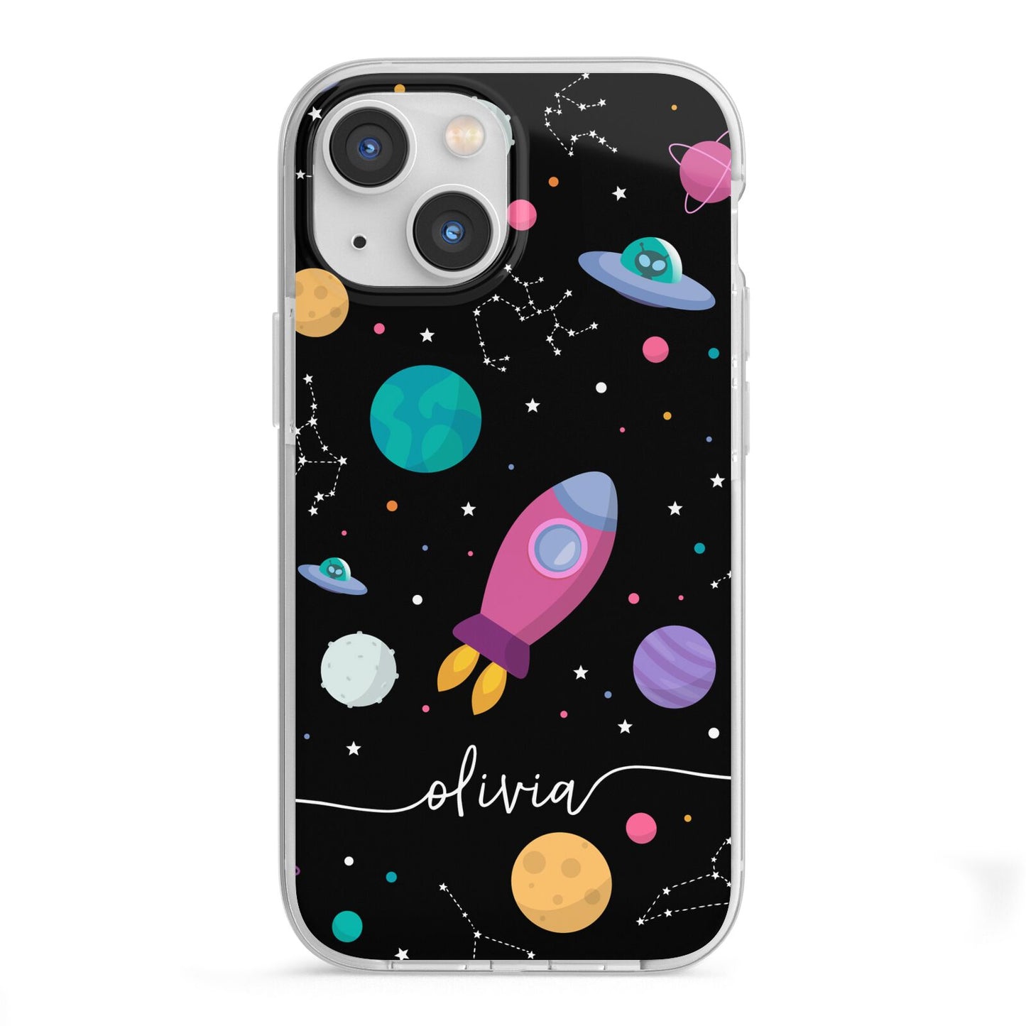 Galaxy Artwork with Name iPhone 13 Mini TPU Impact Case with White Edges
