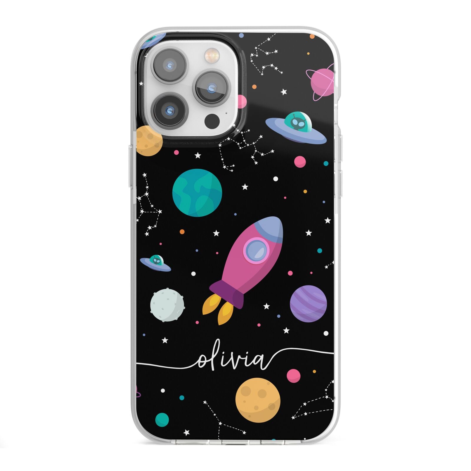 Galaxy Artwork with Name iPhone 13 Pro Max TPU Impact Case with White Edges