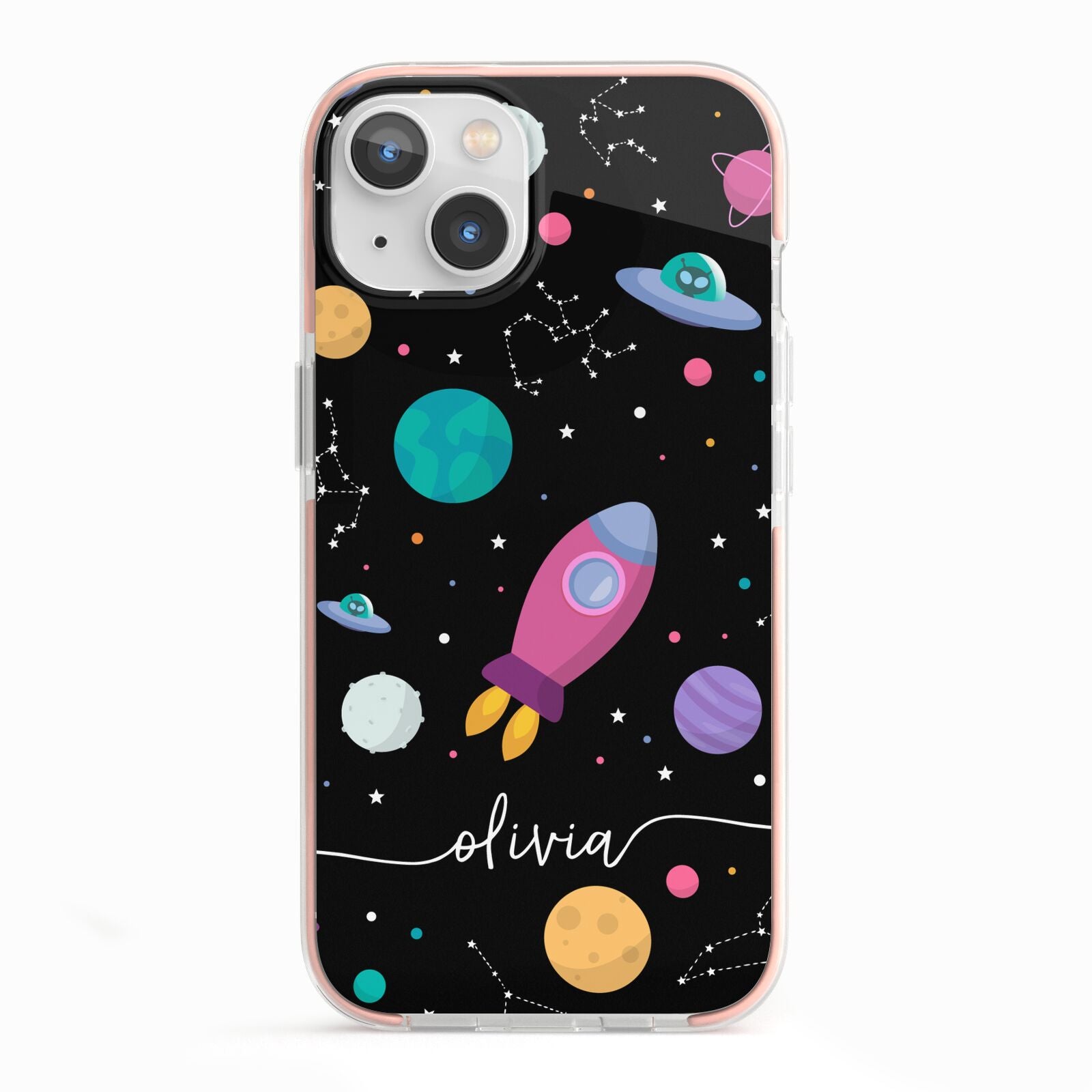Galaxy Artwork with Name iPhone 13 TPU Impact Case with Pink Edges