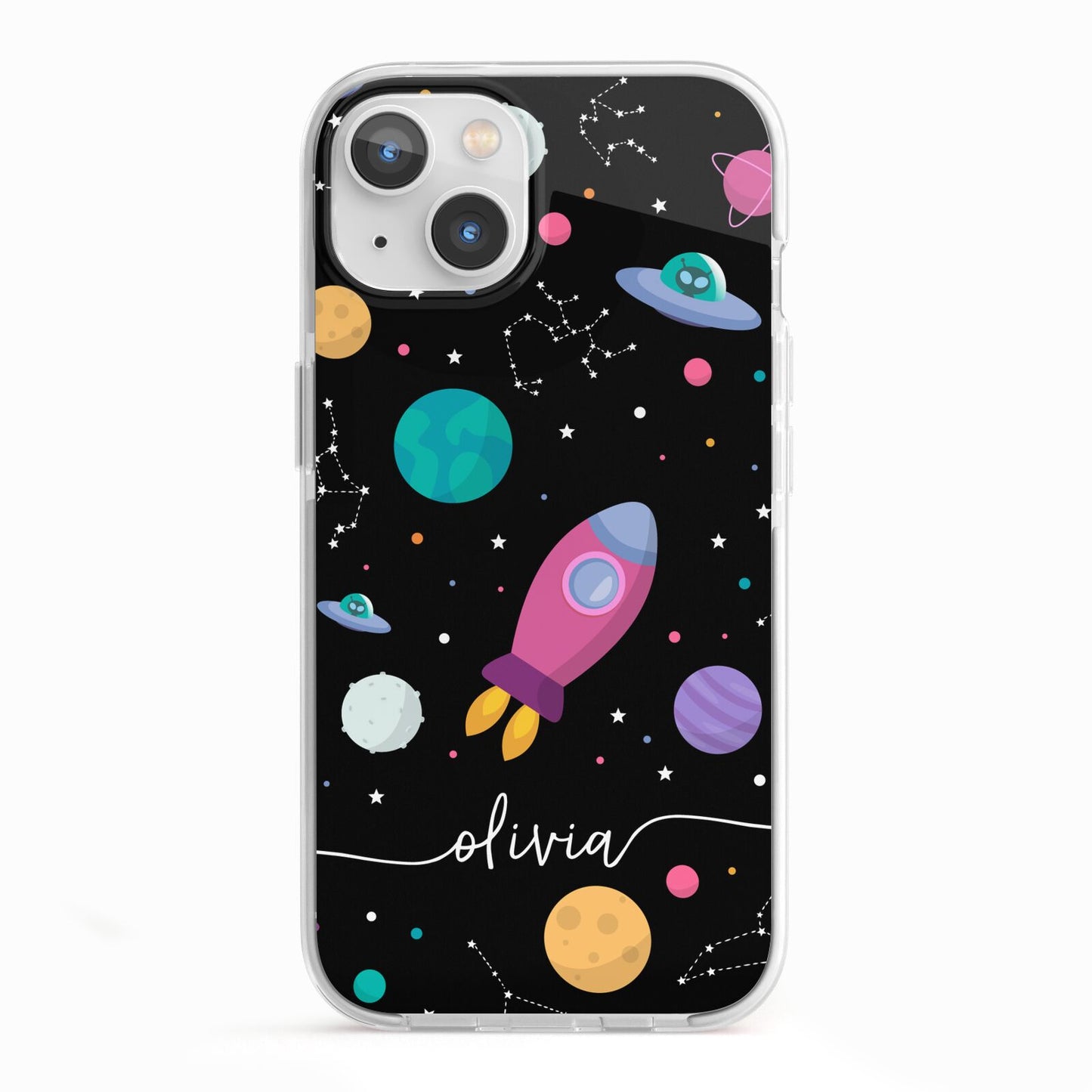 Galaxy Artwork with Name iPhone 13 TPU Impact Case with White Edges
