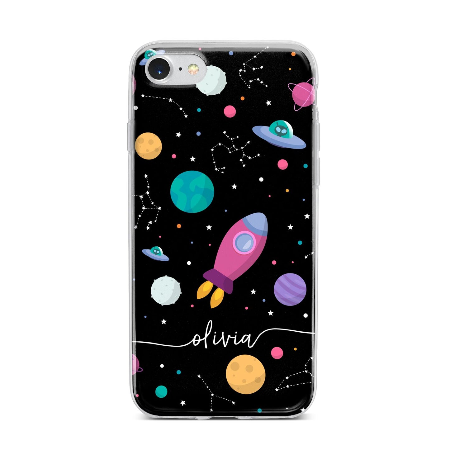 Galaxy Artwork with Name iPhone 7 Bumper Case on Silver iPhone