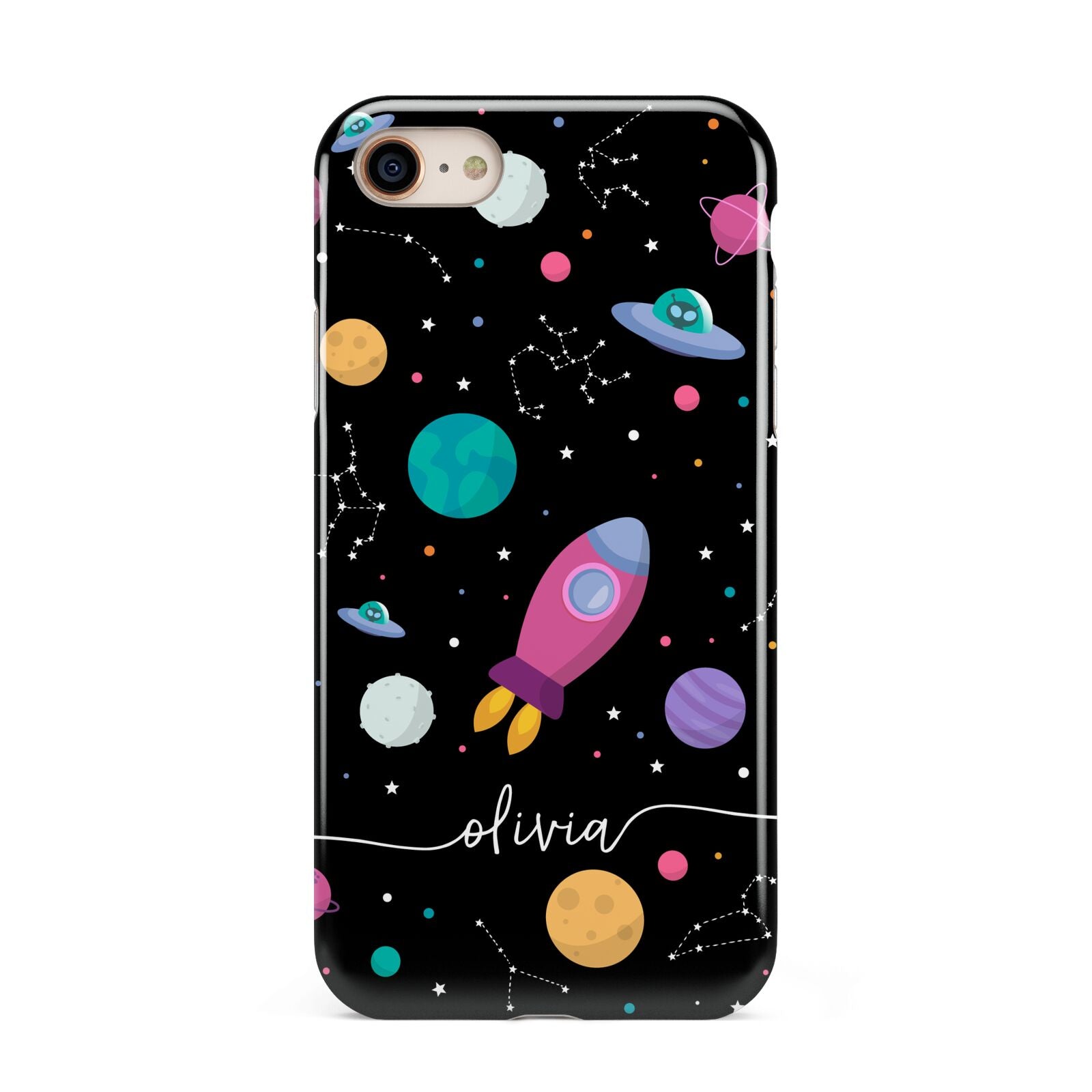 Galaxy Artwork with Name iPhone 8 3D Tough Case on Gold Phone