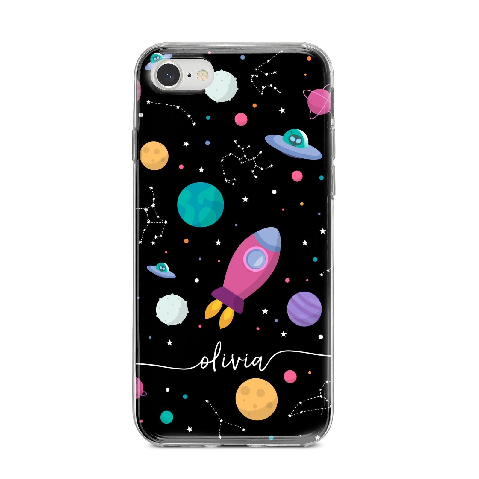 Galaxy Artwork with Name iPhone 8 Bumper Case on Silver iPhone