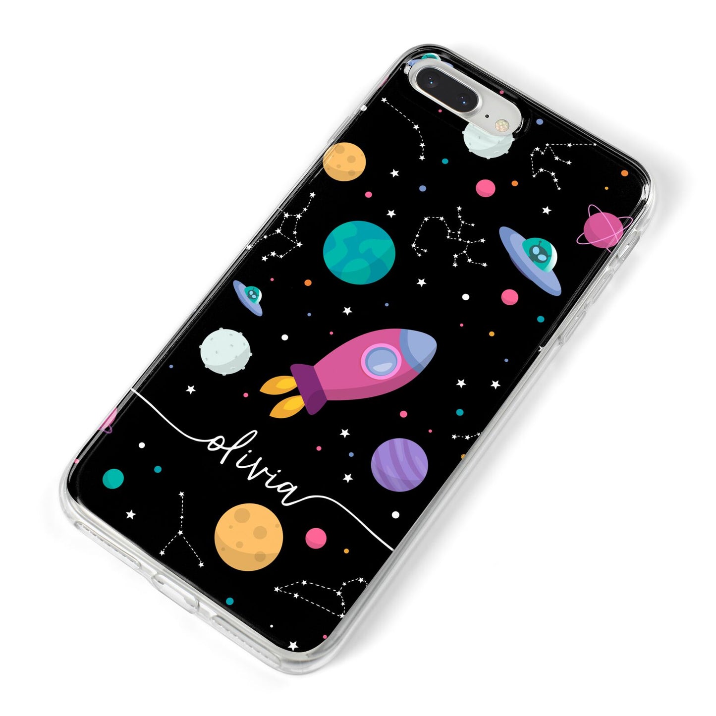 Galaxy Artwork with Name iPhone 8 Plus Bumper Case on Silver iPhone Alternative Image